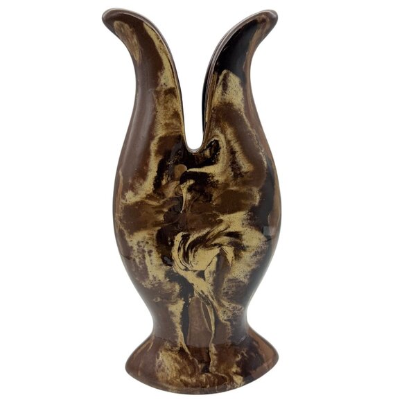 Vtg Clays in Calico Pottery Vase Marbled Brown Cream Signed Cardwell MT 1987 11" - Picture 2 of 9